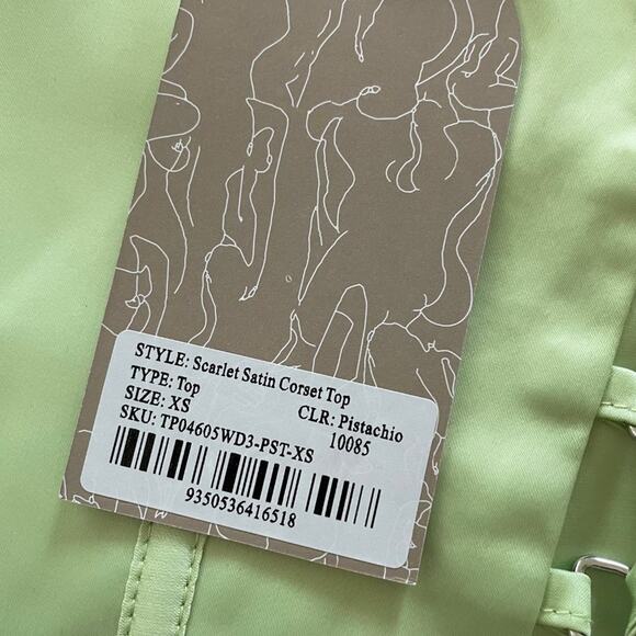 Meshki Scarlet Satin Corset top in Pistachio Green - Picture 2 of 5